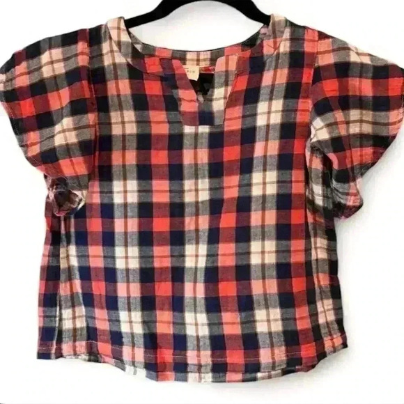 Hayden Girls Plaid Short Sleeve Blouse Multicolor Size Medium - Picture 1 of 3